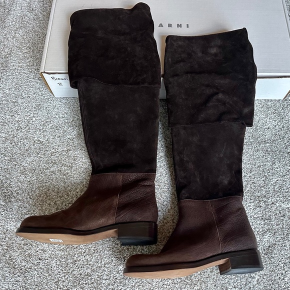 Y2K Marni Chocolate Suede Fold-Over Tall Boots • Size 38/8 • Made in Italy - Picture 1 of 9